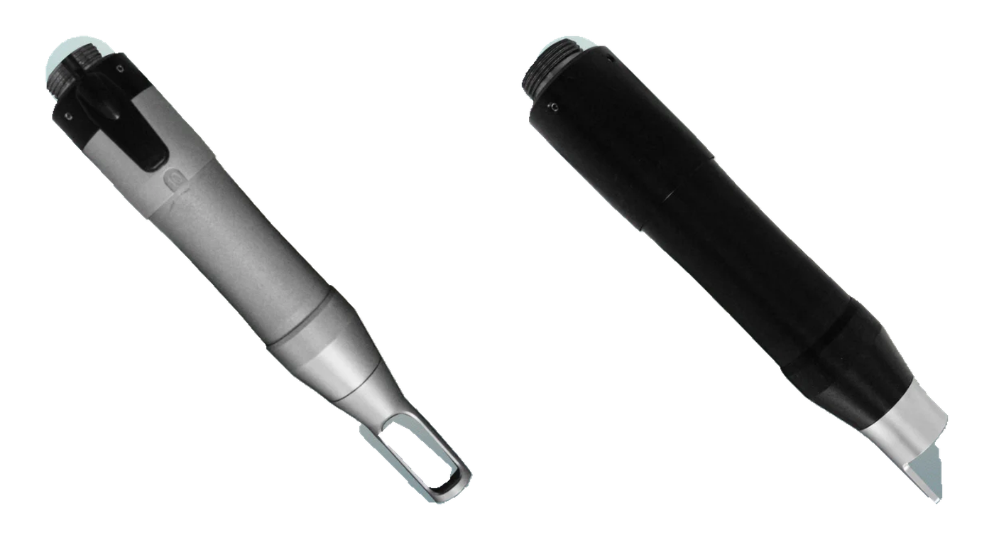 Two interchangeable DioLaz Picosecond Laser handpieces: standard handpiece and focus-lens handpiece